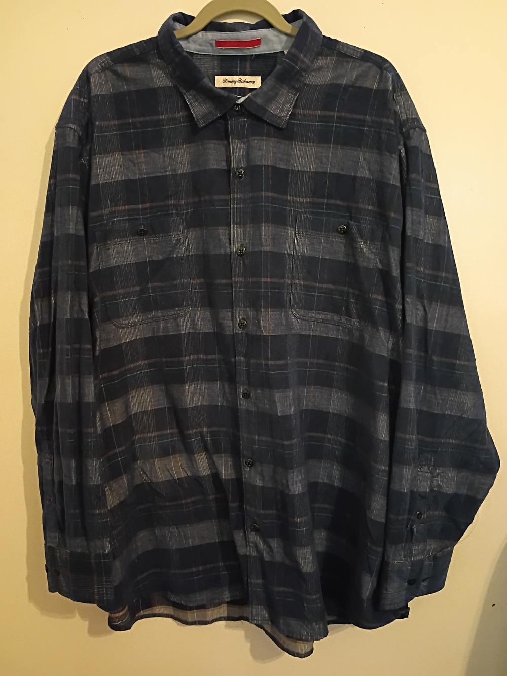 Tommy Bahama Navy Plaid Light‎ Corduroy Button-Up Shirt Sz XXXL/TTTG